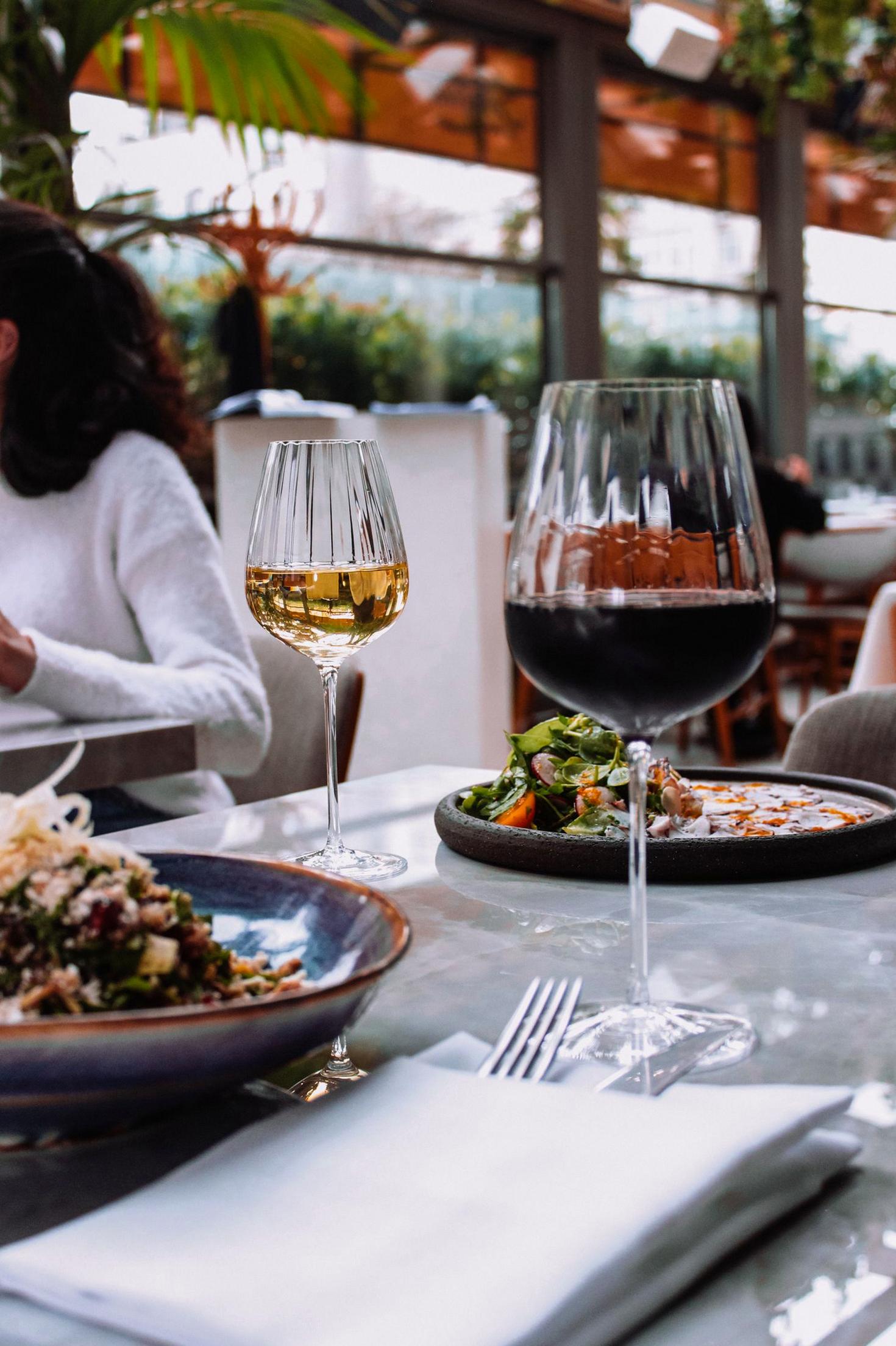 Fresh salad and wine