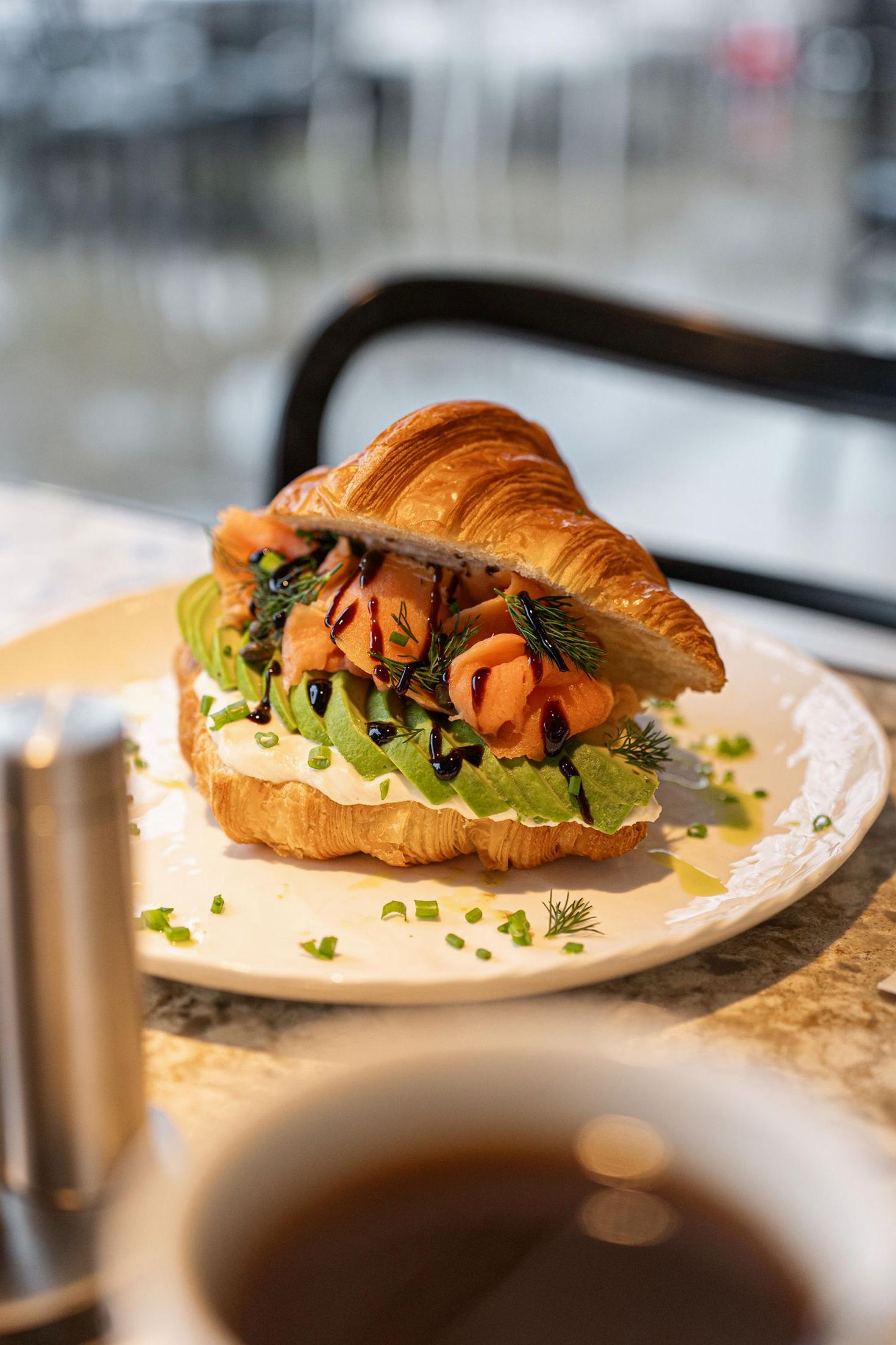 Fresh smoked salmon croissant